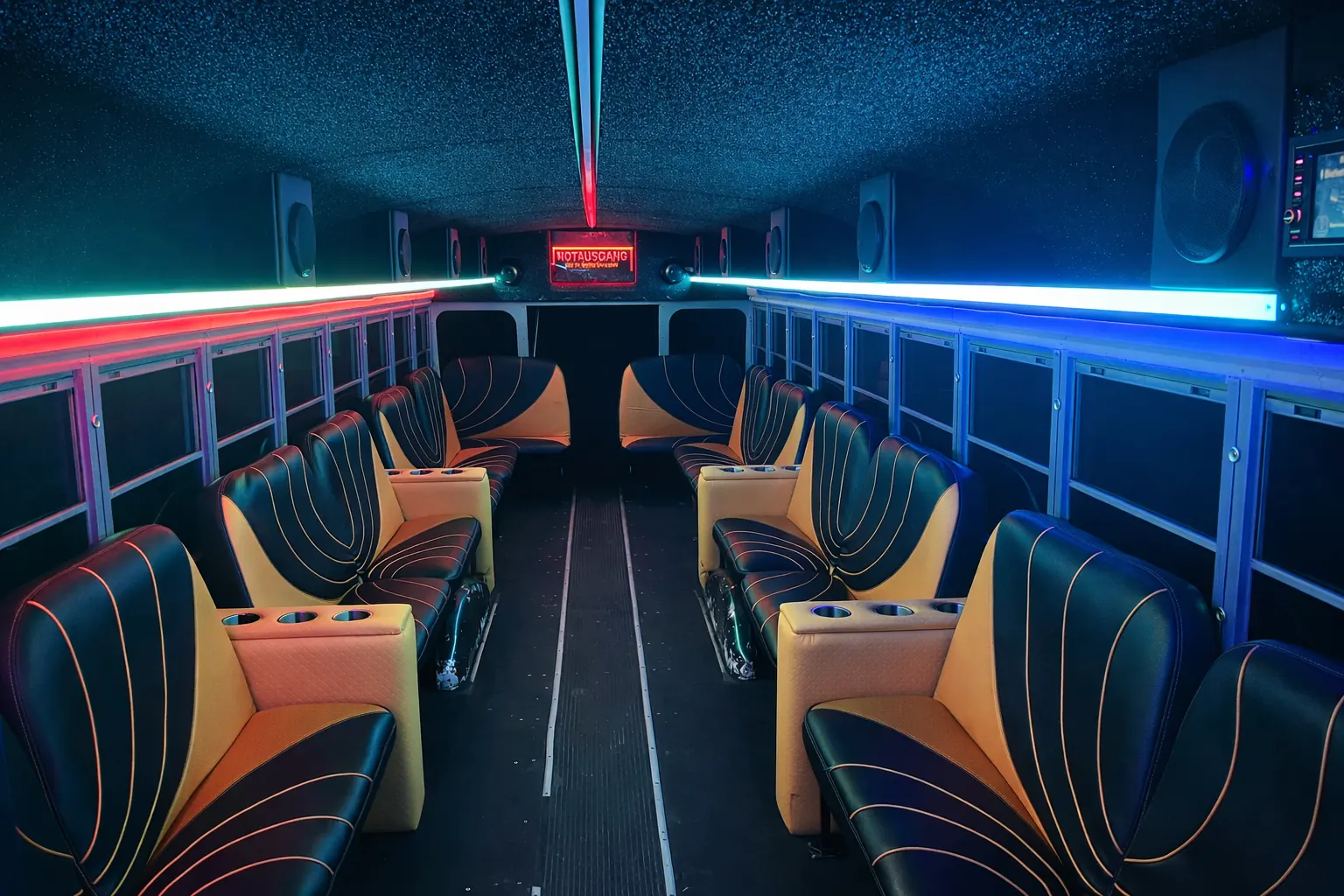 Partybus und Schoolbus als Fahrzeugmotiv für Firmenevent